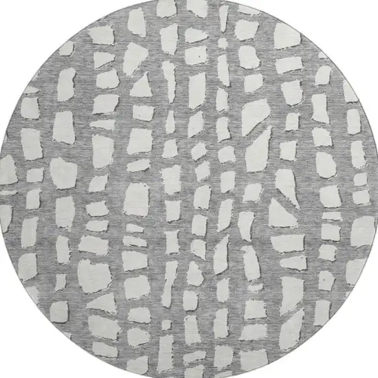 8' Gray And Ivory Cobblestone Washable Round Rug With UV Protection Photo 3
