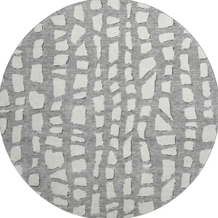 8' Gray And Ivory Cobblestone Washable Round Rug With UV Protection Photo 3