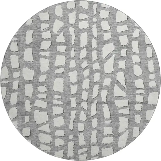 8' Gray And Ivory Cobblestone Washable Round Rug With UV Protection Photo 1