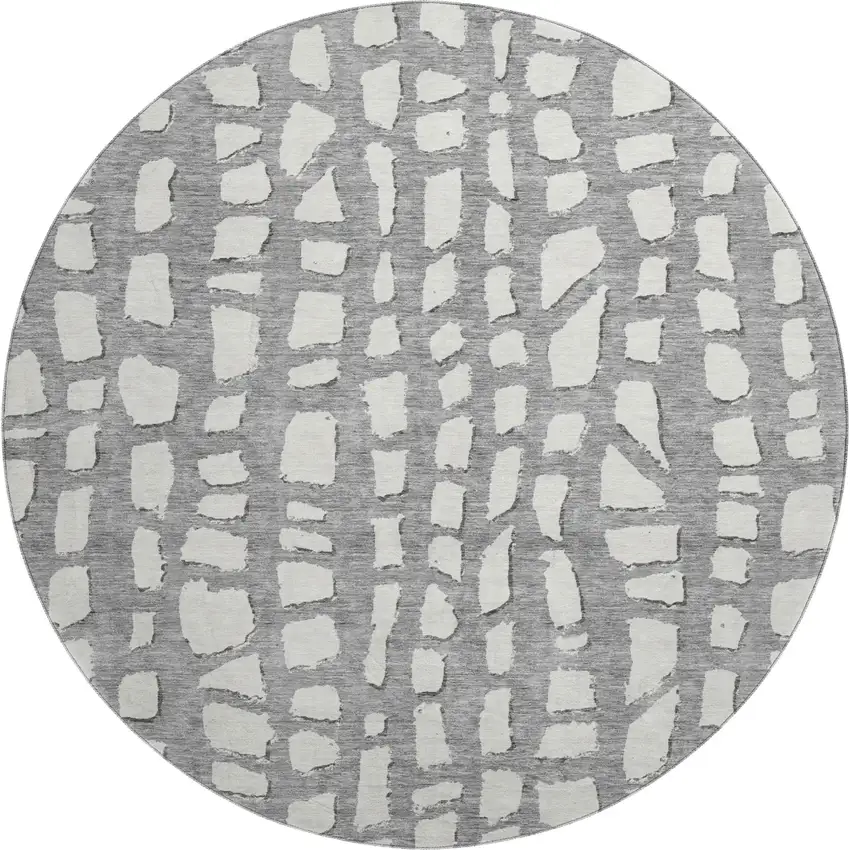 8' Gray And Ivory Cobblestone Washable Round Rug With UV Protection Photo 1