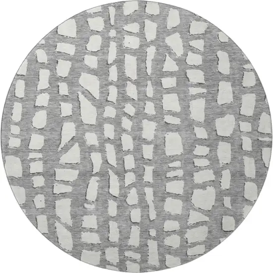 8' Gray And Ivory Cobblestone Washable Round Rug With UV Protection Photo 4