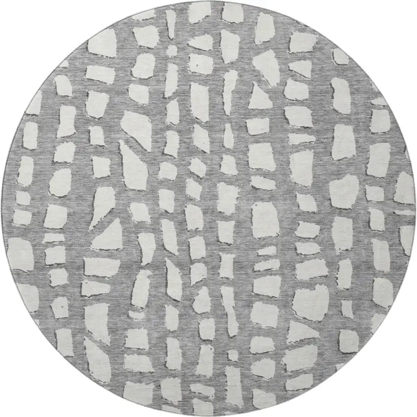 8' Gray And Ivory Cobblestone Washable Round Rug With UV Protection Photo 4