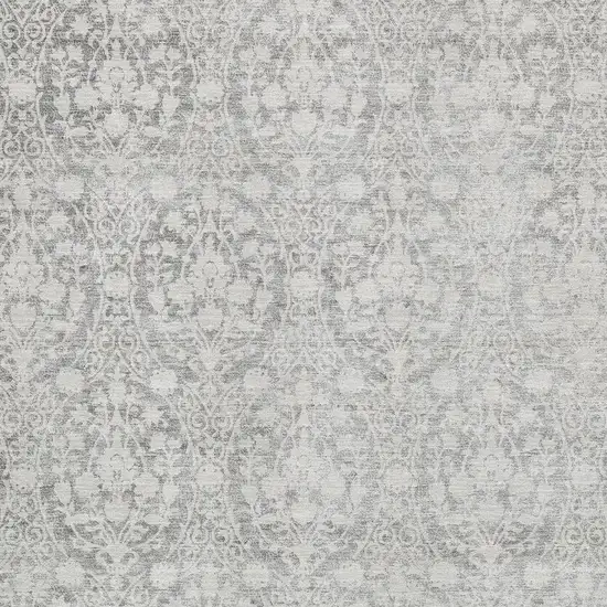 8' Gray And Ivory Damask Washable Area Rug With UV Protection Photo 2