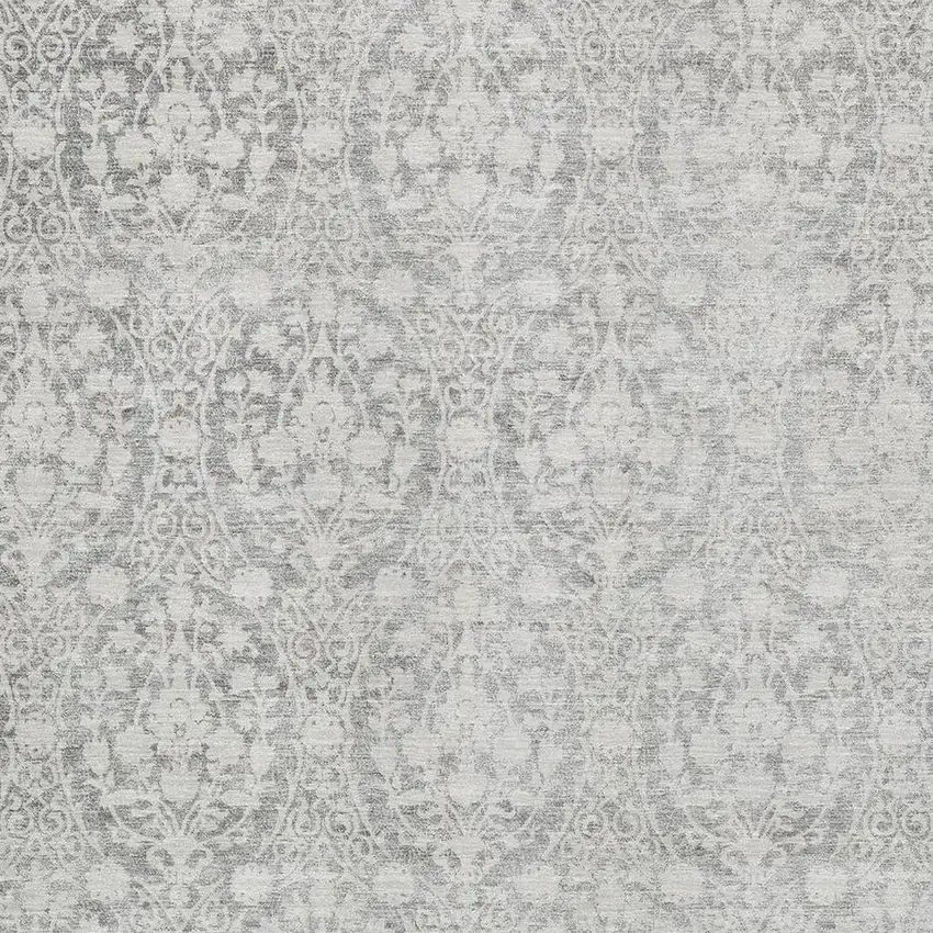 8' Gray And Ivory Damask Washable Area Rug With UV Protection Photo 2