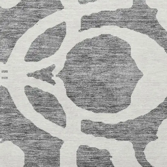 8' Gray And Ivory Damask Washable Round Rug With UV Protection Photo 2