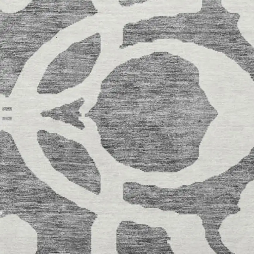 8' Gray And Ivory Damask Washable Round Rug With UV Protection Photo 2