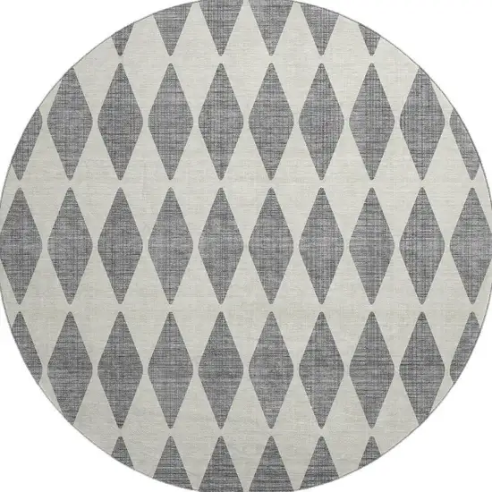 8' Gray And Ivory Diamond Washable Round Rug With UV Protection Photo 4