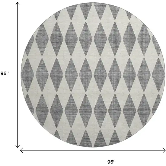 8' Gray And Ivory Diamond Washable Round Rug With UV Protection Photo 3