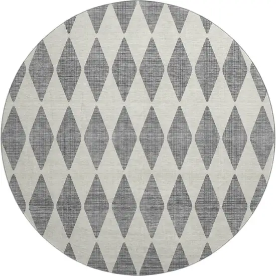 8' Gray And Ivory Diamond Washable Round Rug With UV Protection Photo 1