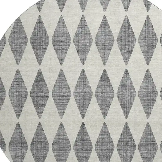 8' Gray And Ivory Diamond Washable Round Rug With UV Protection Photo 3