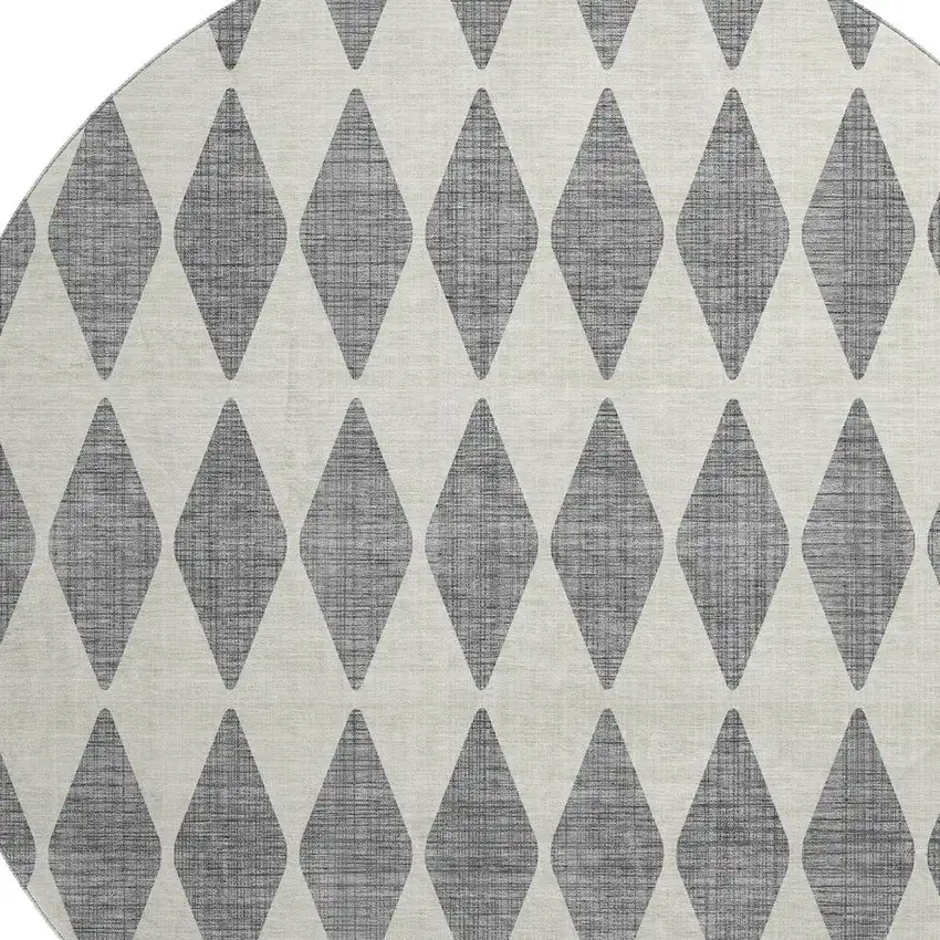 8' Gray And Ivory Diamond Washable Round Rug With UV Protection Photo 3