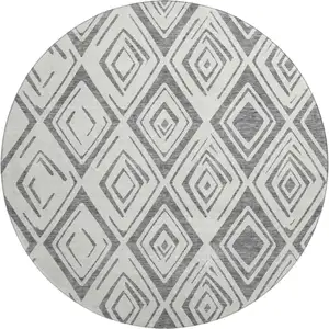 Photo of 8' Gray And Ivory Diamond Washable Round Rug With UV Protection