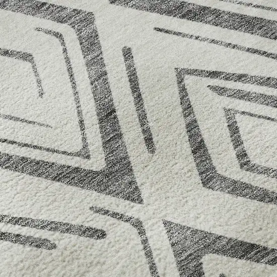 8' Gray And Ivory Diamond Washable Round Rug With UV Protection Photo 9