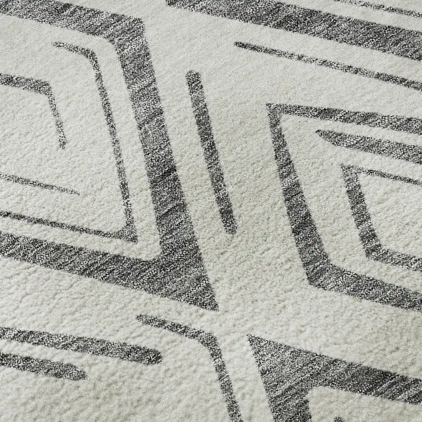 8' Gray And Ivory Diamond Washable Round Rug With UV Protection Photo 9