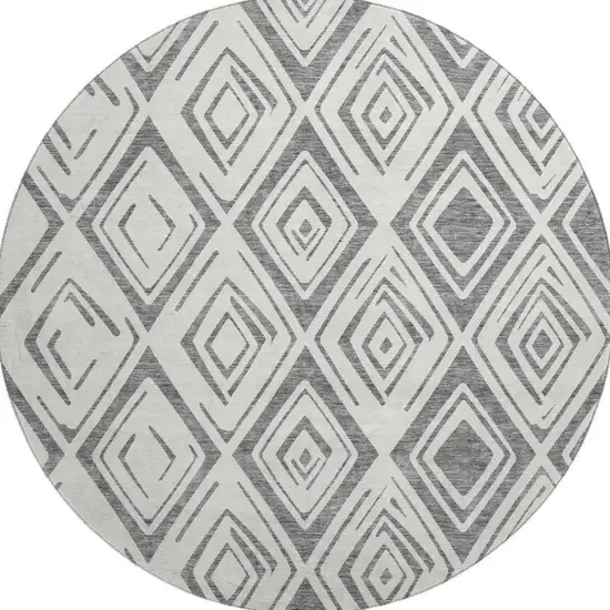8' Gray And Ivory Diamond Washable Round Rug With UV Protection Photo 4