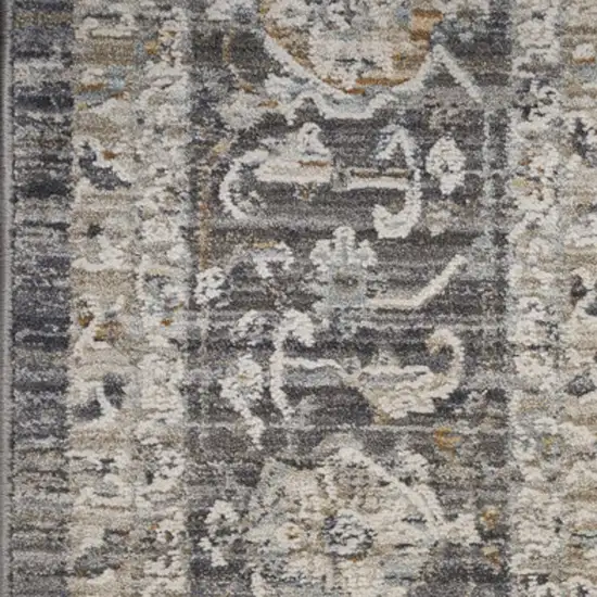 8' Gray And Ivory Floral Distressed Runner Rug Photo 8
