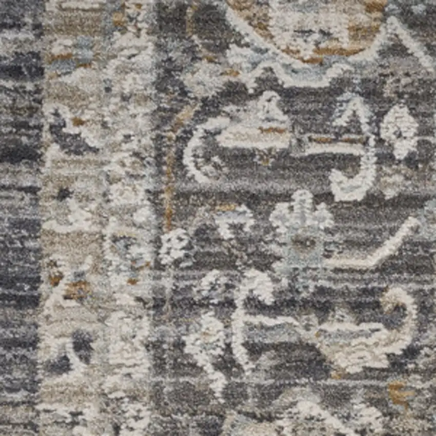 8' Gray And Ivory Floral Distressed Runner Rug Photo 5