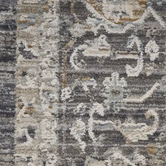 8' Gray And Ivory Floral Distressed Runner Rug Photo 5