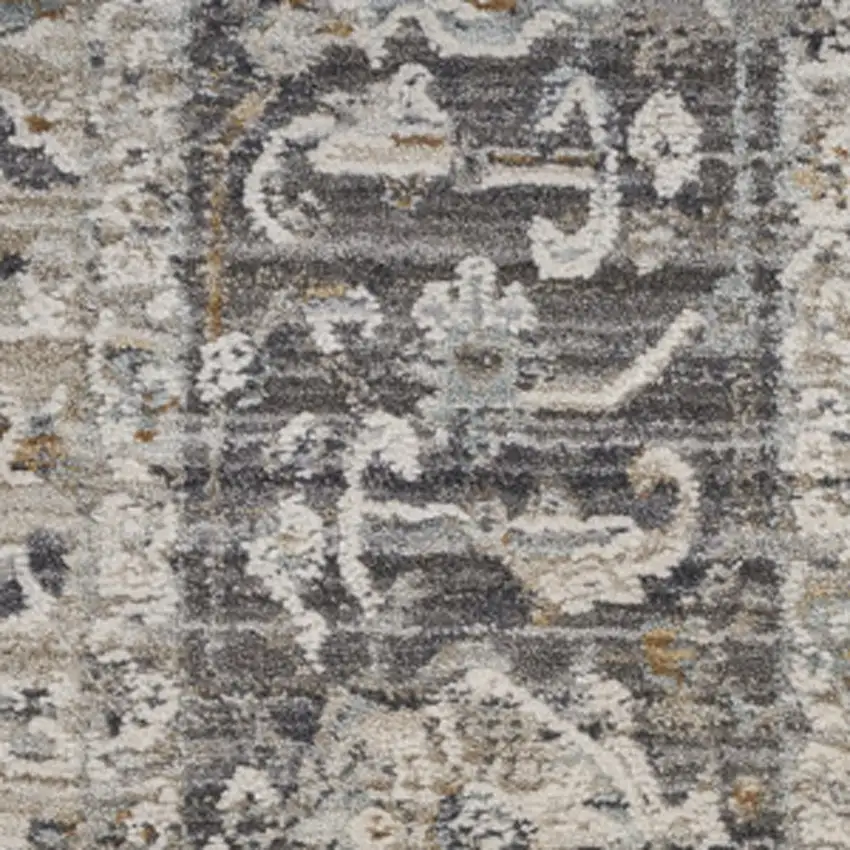 8' Gray And Ivory Floral Distressed Runner Rug Photo 7