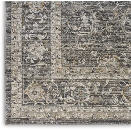 8' Gray And Ivory Floral Distressed Runner Rug Photo 3