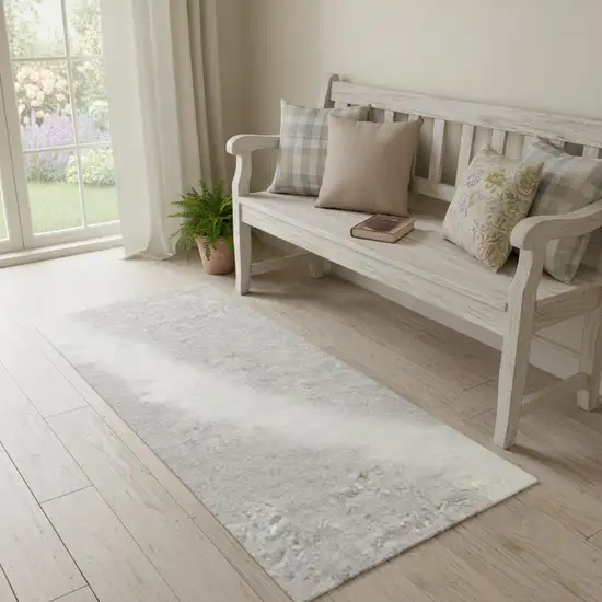 6' Gray And Ivory Floral Distressed Runner Rug Photo 1