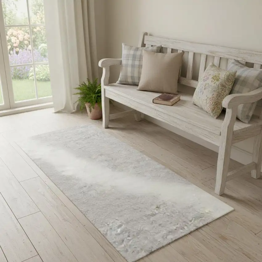 6' Gray And Ivory Floral Distressed Runner Rug Photo 1