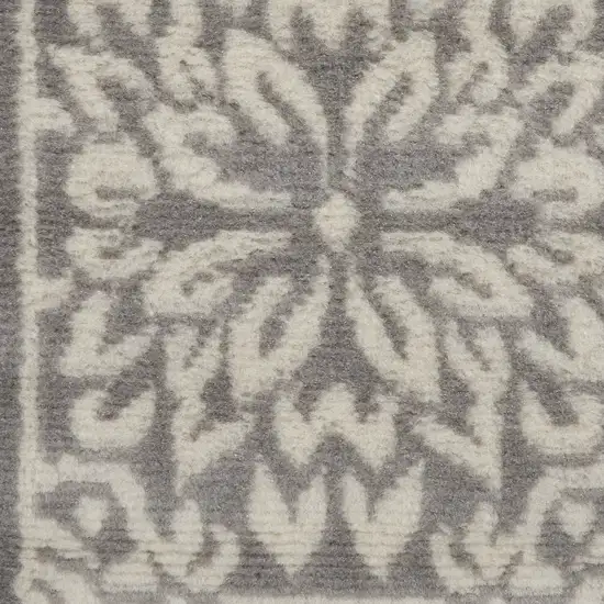 6' Gray And Ivory Floral Runner Rug Photo 2