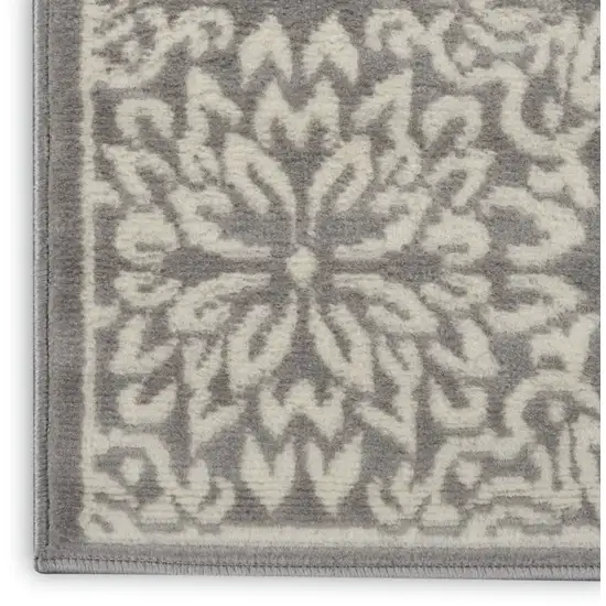6' Gray And Ivory Floral Runner Rug Photo 8