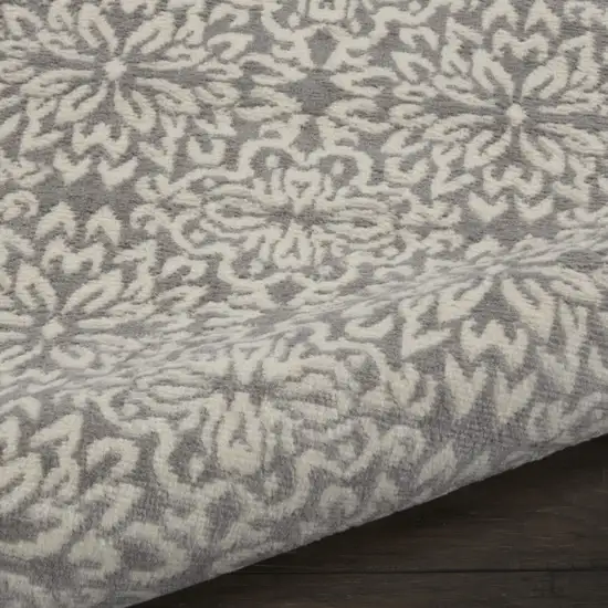 6' Gray And Ivory Floral Runner Rug Photo 7