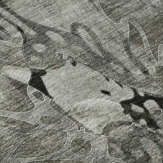 8' Gray And Ivory Floral Washable Round Rug With UV Protection Photo 9