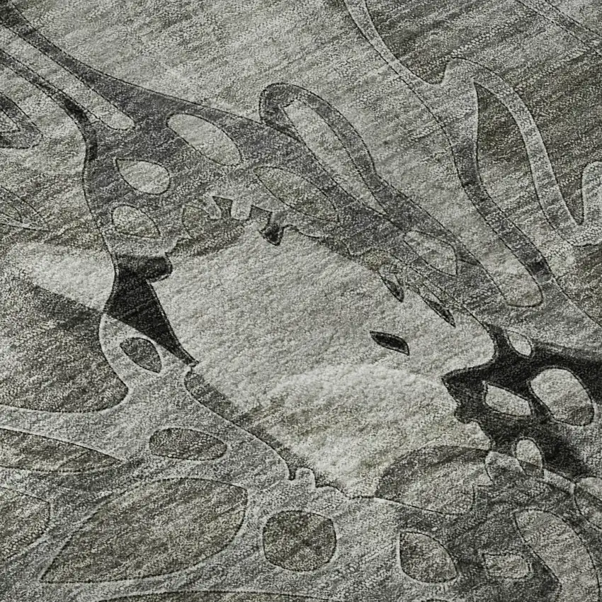 8' Gray And Ivory Floral Washable Round Rug With UV Protection Photo 9