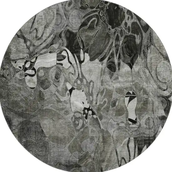 8' Gray And Ivory Abstract Distressed Washable Round Rug With UV Protection Photo 4
