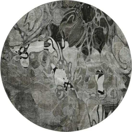 8' Gray And Ivory Abstract Distressed Washable Round Rug With UV Protection Photo 2
