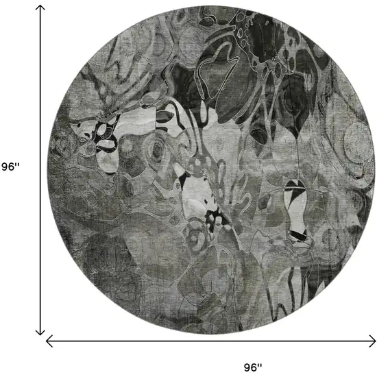 8' Gray And Ivory Abstract Distressed Washable Round Rug With UV Protection Photo 9
