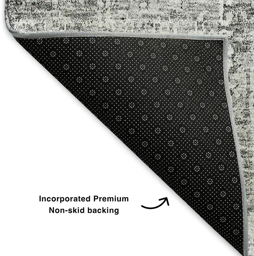 8' Gray And Ivory Floral Washable Round Rug With UV Protection Photo 4