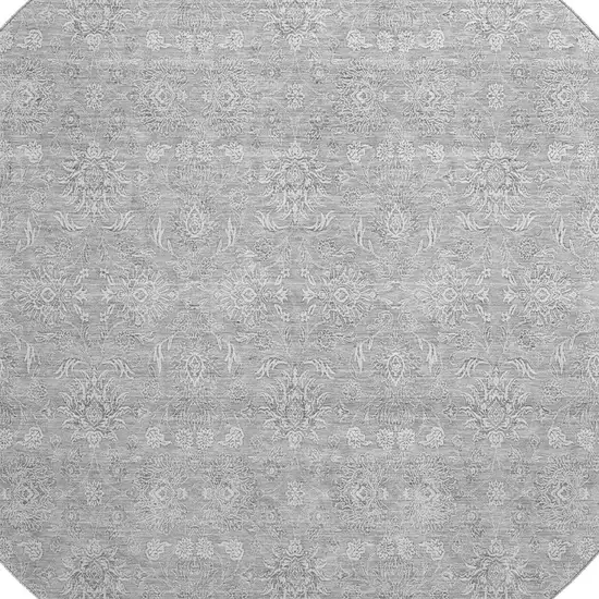8' Gray And Ivory Floral Washable Round Rug With UV Protection Photo 4