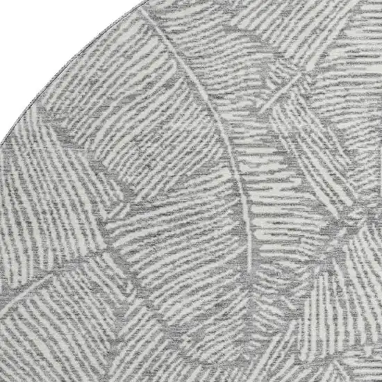 8' Gray And Ivory Floral Washable Round Rug With UV Protection Photo 3
