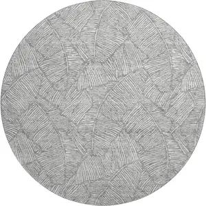 Photo of 8' Gray And Ivory Floral Washable Round Rug With UV Protection