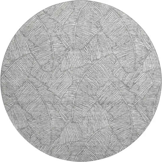 8' Gray And Ivory Floral Washable Round Rug With UV Protection Photo 1