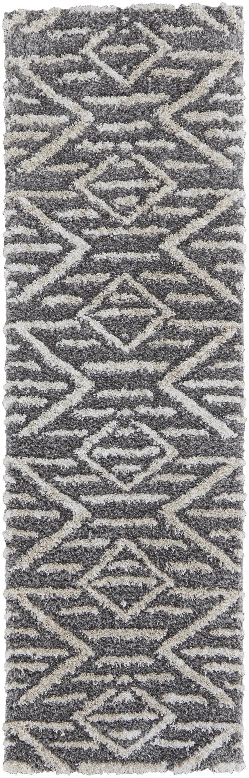 8' Gray And Ivory Geometric Power Loom Stain Resistant Runner Rug Photo 1