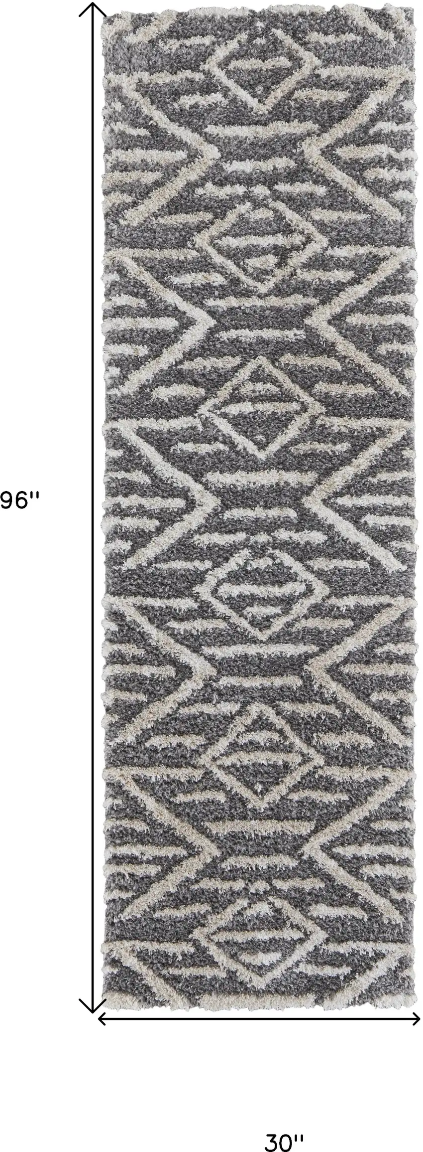 8' Gray And Ivory Geometric Power Loom Stain Resistant Runner Rug Photo 6