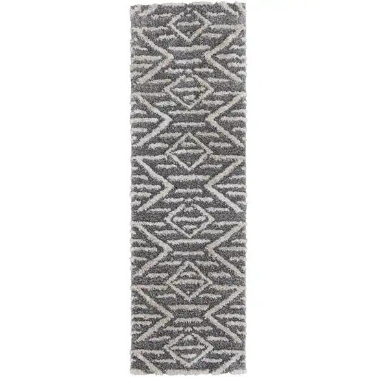 8' Gray And Ivory Geometric Power Loom Stain Resistant Runner Rug Photo 4