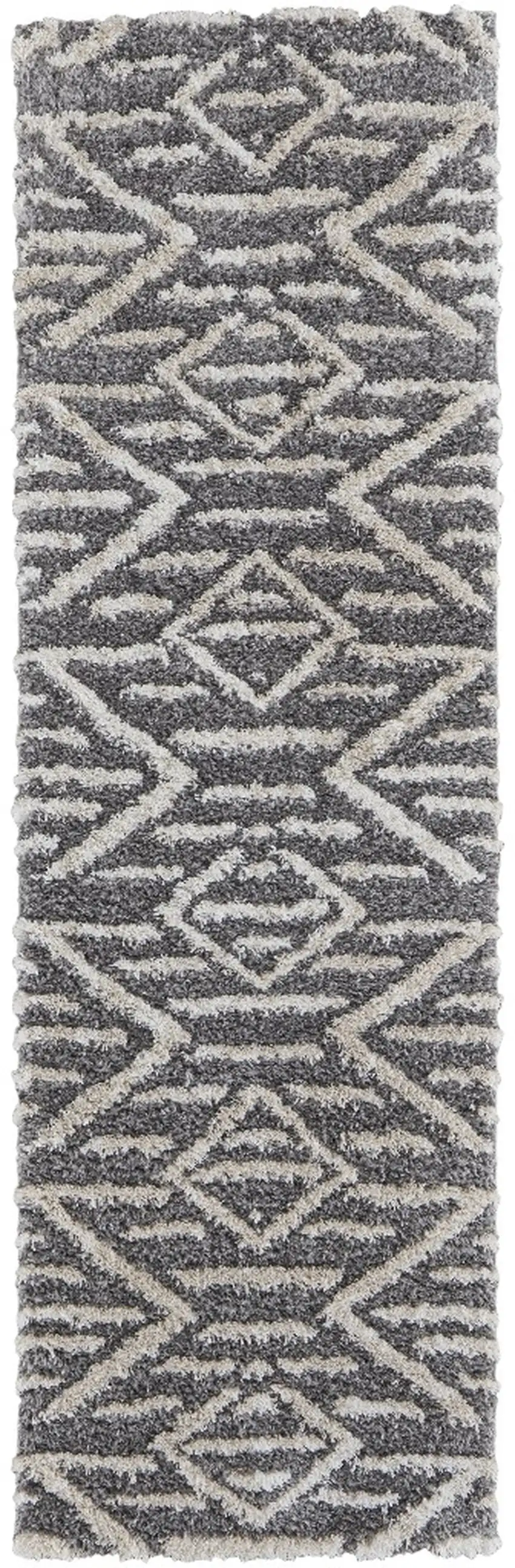 8' Gray And Ivory Geometric Power Loom Stain Resistant Runner Rug Photo 4