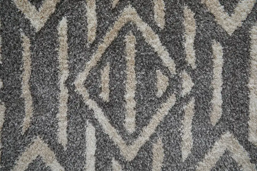 8' Gray And Ivory Geometric Power Loom Stain Resistant Runner Rug Photo 5
