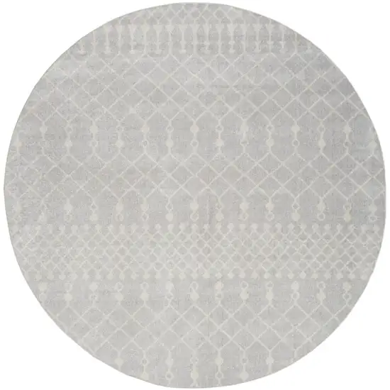 8' Gray And Ivory Geometric Round Rug Photo 2