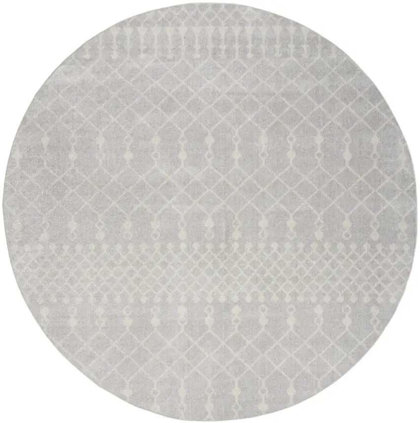 8' Gray And Ivory Geometric Round Rug Photo 2