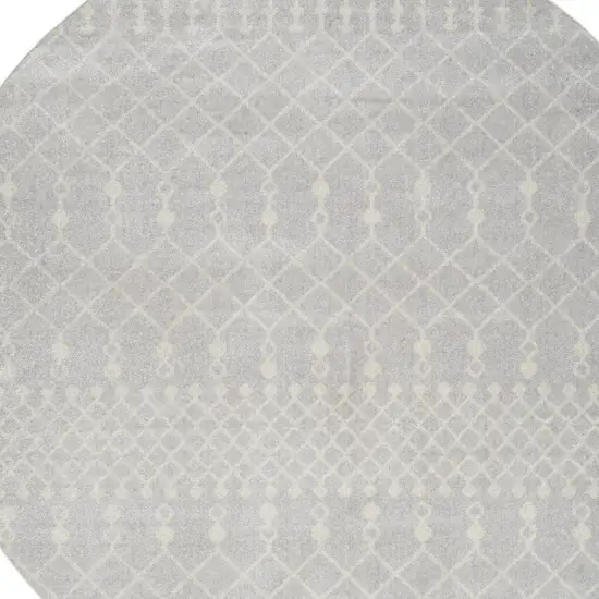 8' Gray And Ivory Geometric Round Rug Photo 4