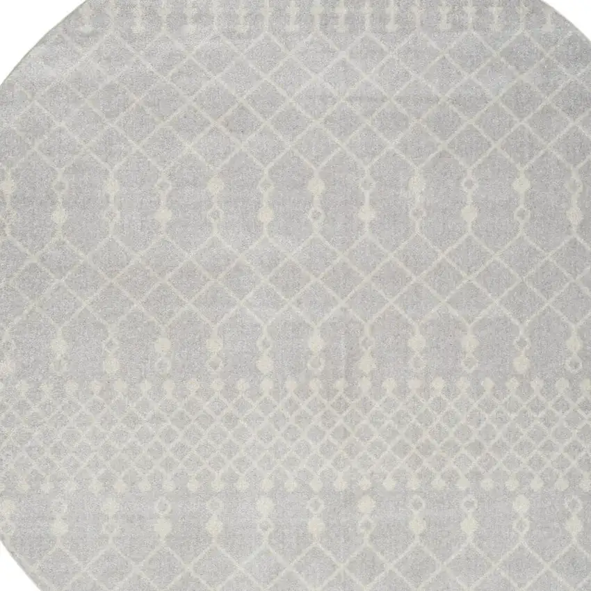 8' Gray And Ivory Geometric Round Rug Photo 4