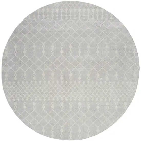 8' Gray And Ivory Geometric Round Rug Photo 3