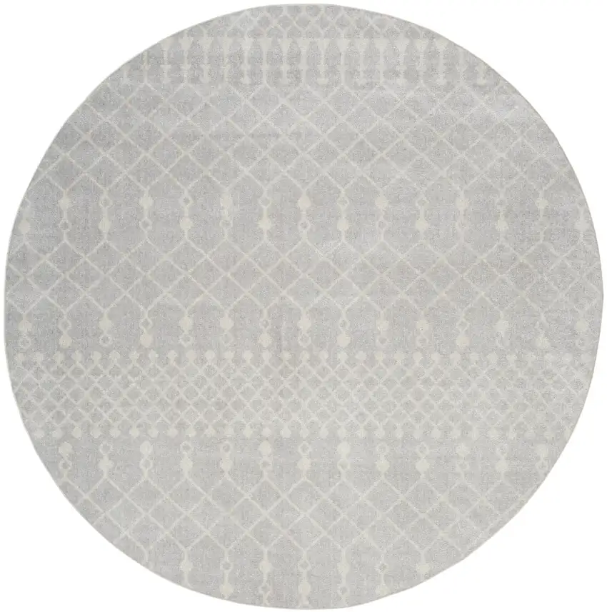 8' Gray And Ivory Geometric Round Rug Photo 3